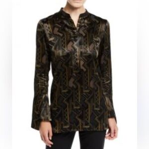 Lafayette 148 New York Black and Gold Geometric Blouse